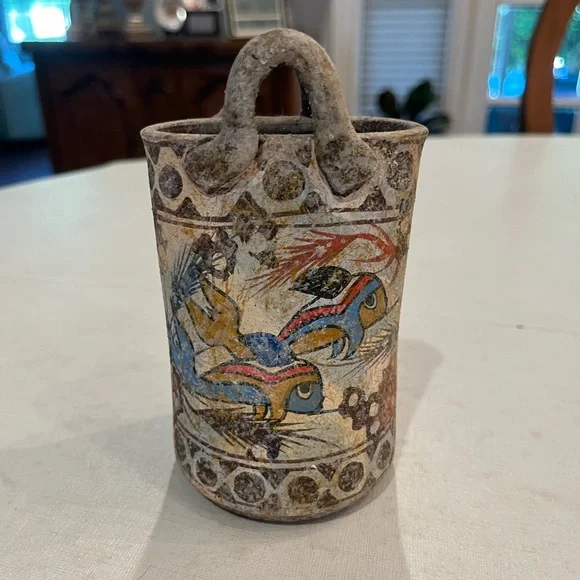 Vintage handmade style South American fish pottery bag vase. GUC! - Picture 2 of 6